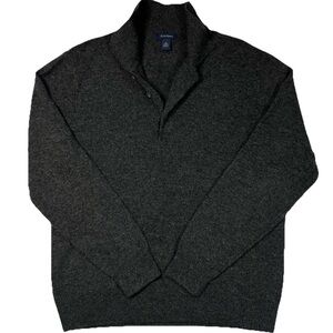 Club Room Sweater Mens Medium Charcoal Black Lambs Wool Collared Pullover Polo